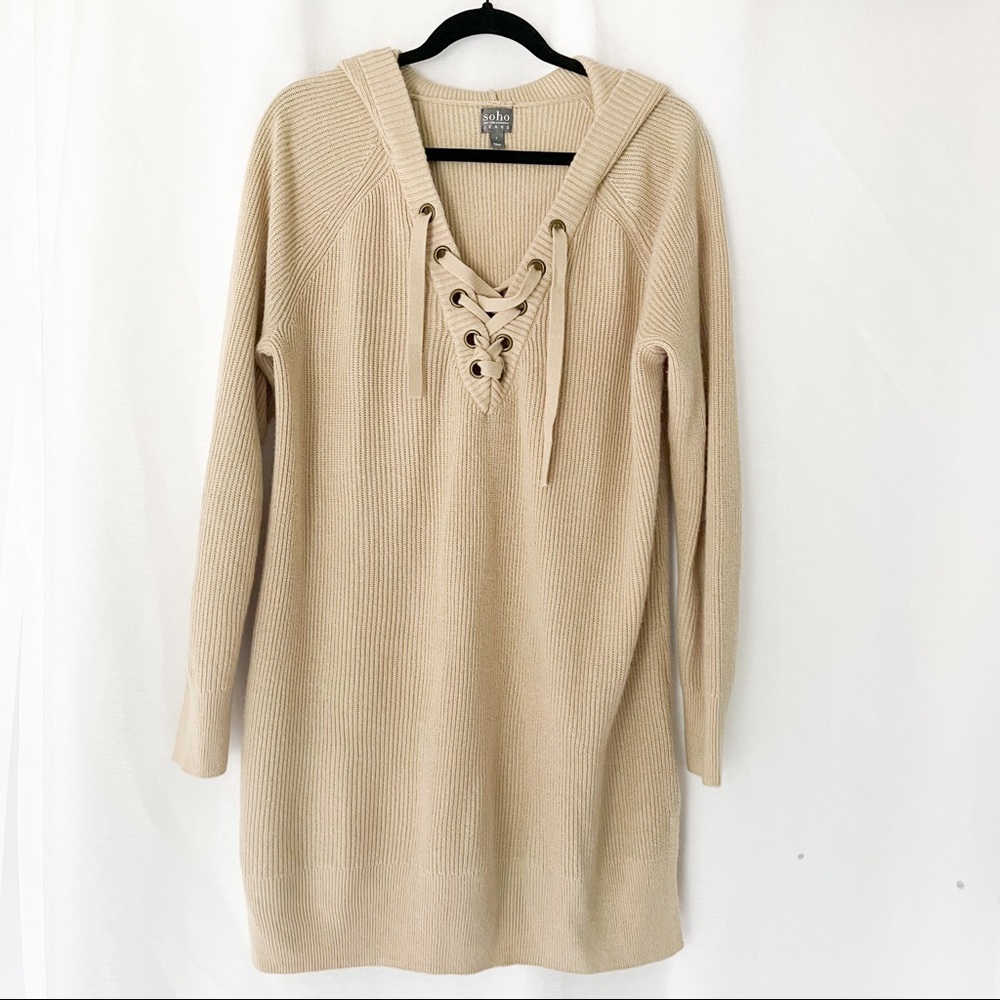 Long beige hooded sweater/sweater dress